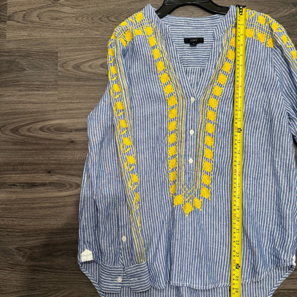 J.Crew Embroidered Blue White Striped 100% Linen Tunic Kaftan Blouse Top Small - Picture 8 of 9